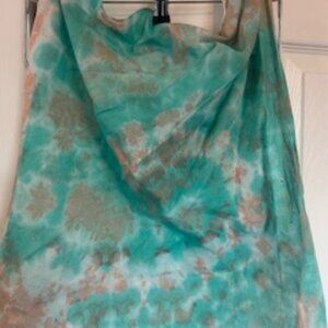 Bandana - teal blue and touch of orange - tye dyed - great for hair